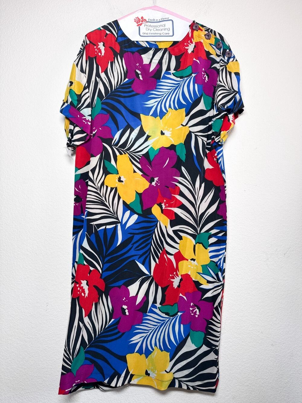Vintage Christian Dior Silk Tropical Floral Shift Dress Size 14 - Picture 1 of 16